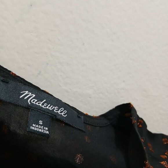 Madewell womens medium viscose silk boxy flare top black rust brown Swiss dot - Picture 4 of 6